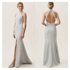 BHLDN Serephina Montreal Crepe Maxi Dress Size 4 Halter Open Back Slit‎ Gown